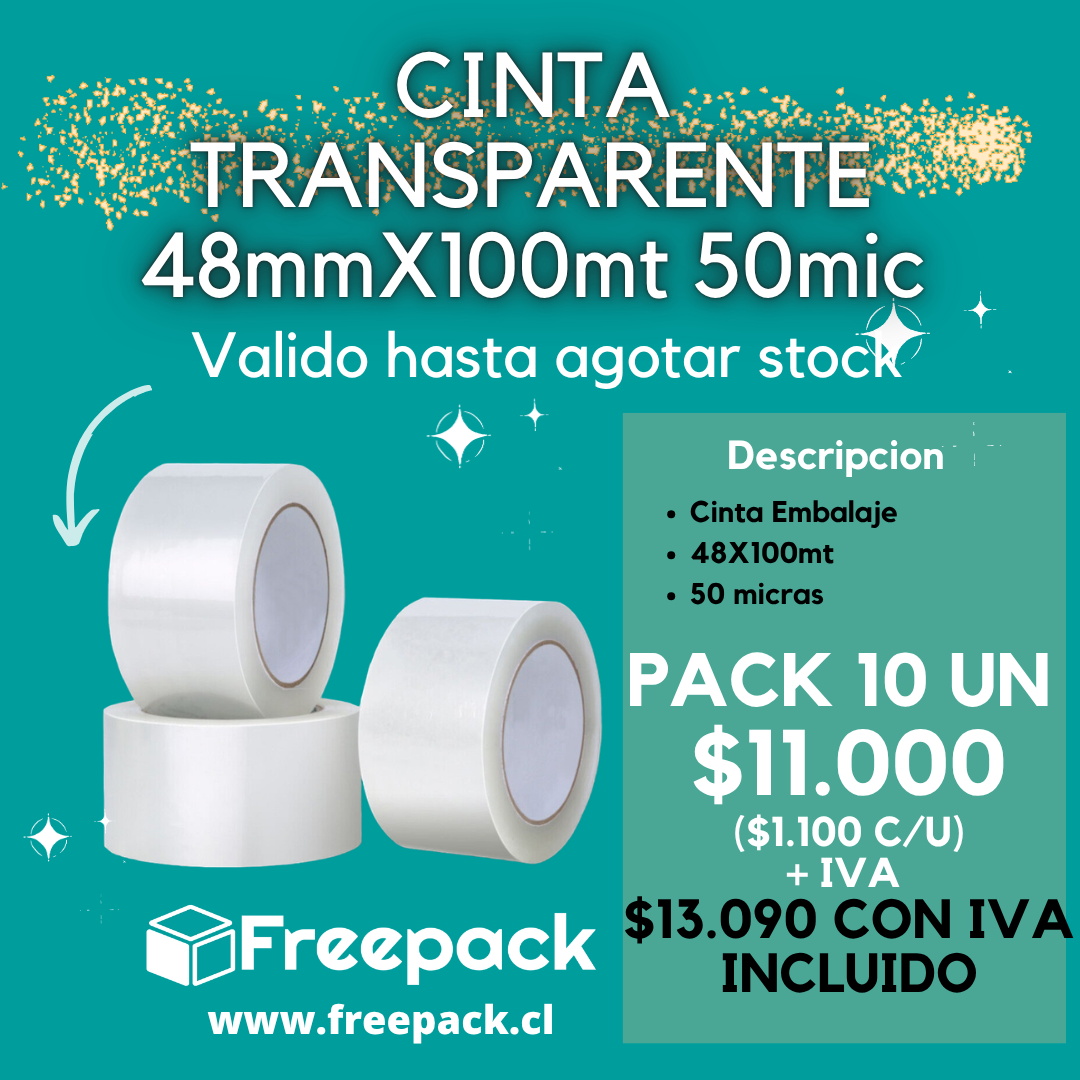 CINTA EMBALAJE 48X100MT 50mic TRANSPARENTE 10/UN