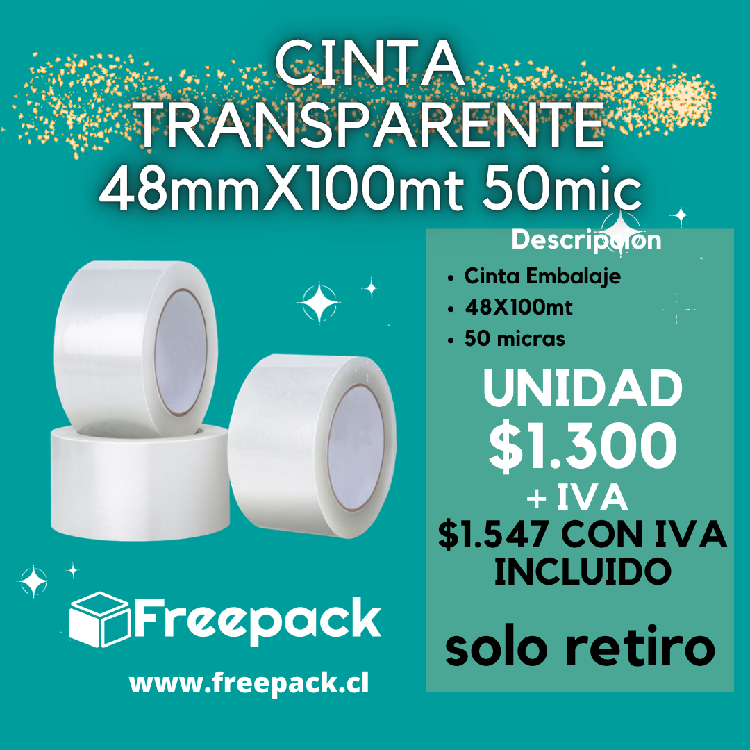 Cinta Embalaje 48 Mm x 100 Mt Transparente Rhein