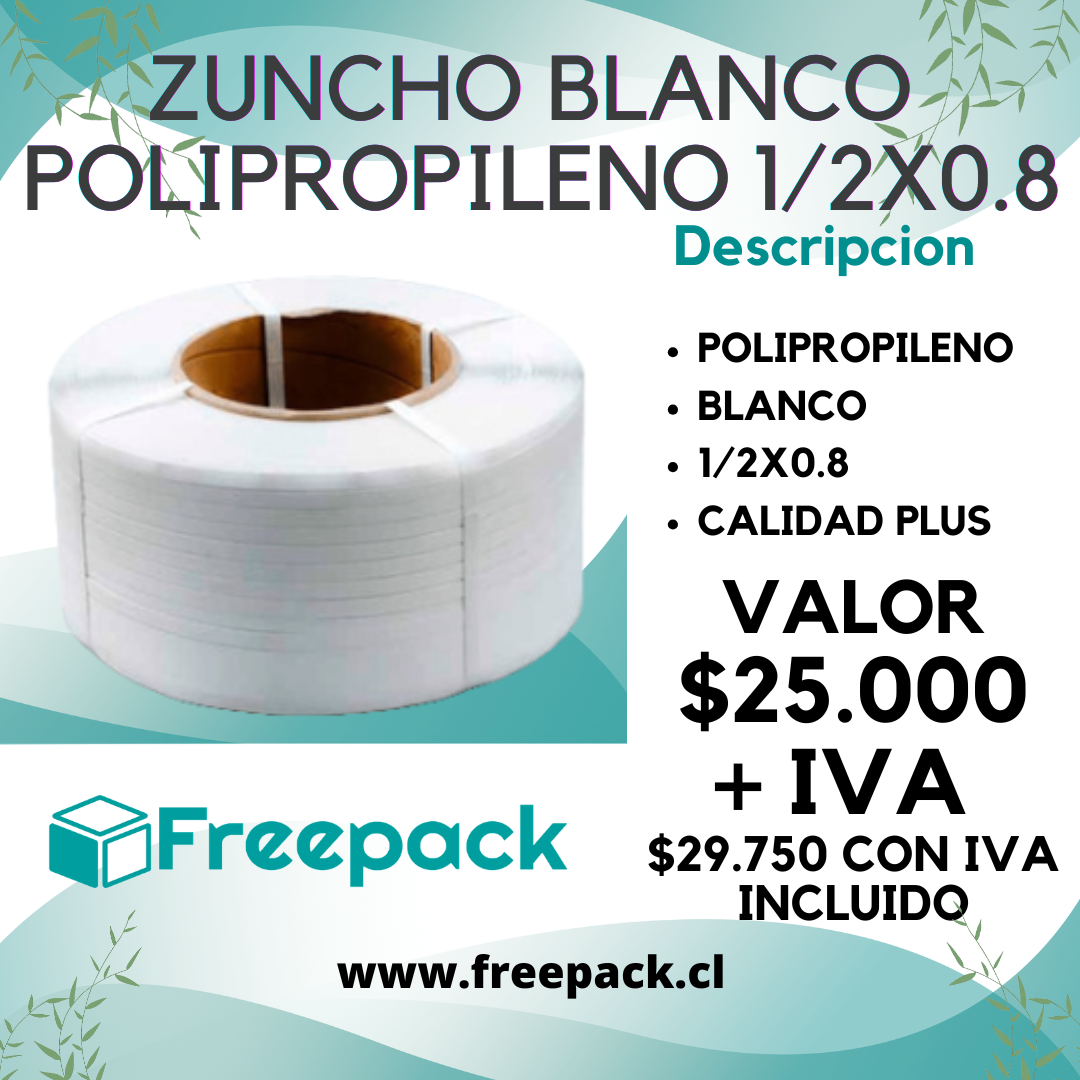 Zuncho blanco (Polipropileno - PP) - 1/2 x 0,8 x 2000mts