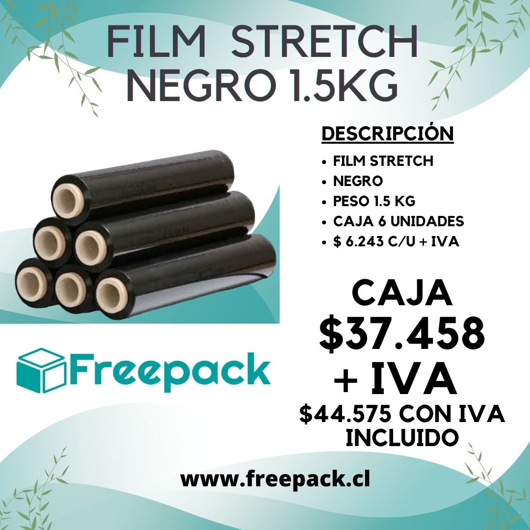 FILM STRETCH NEGRO 1.5 KG NETOS 6 unidades