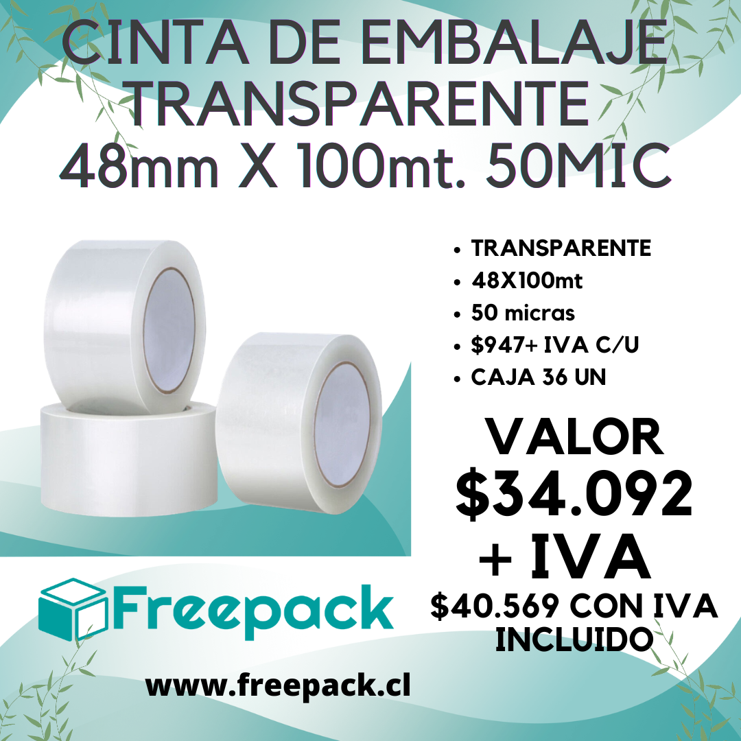 CINTA EMBALAJE 48X100MT 50MIC TRANSPARENTE CAJA 36 UN