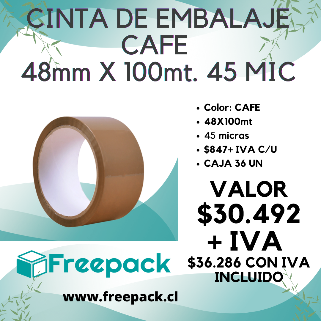 CINTA EMBALAJE CAFE 48X100MT 45mic 36 UN X CAJA