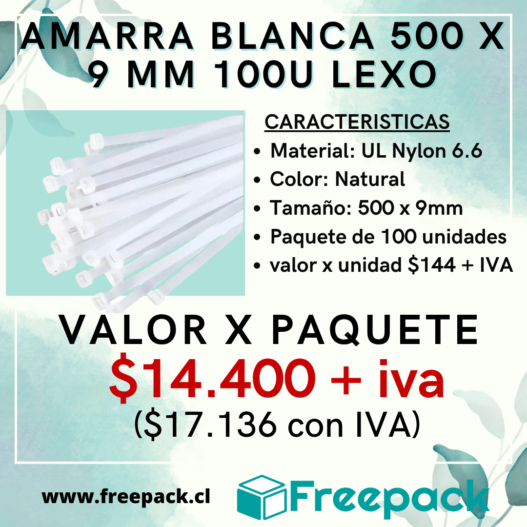 AMARRA PLASTICA BLANCA 8.8 x 500 mm x 100 unidades - allwork.cl